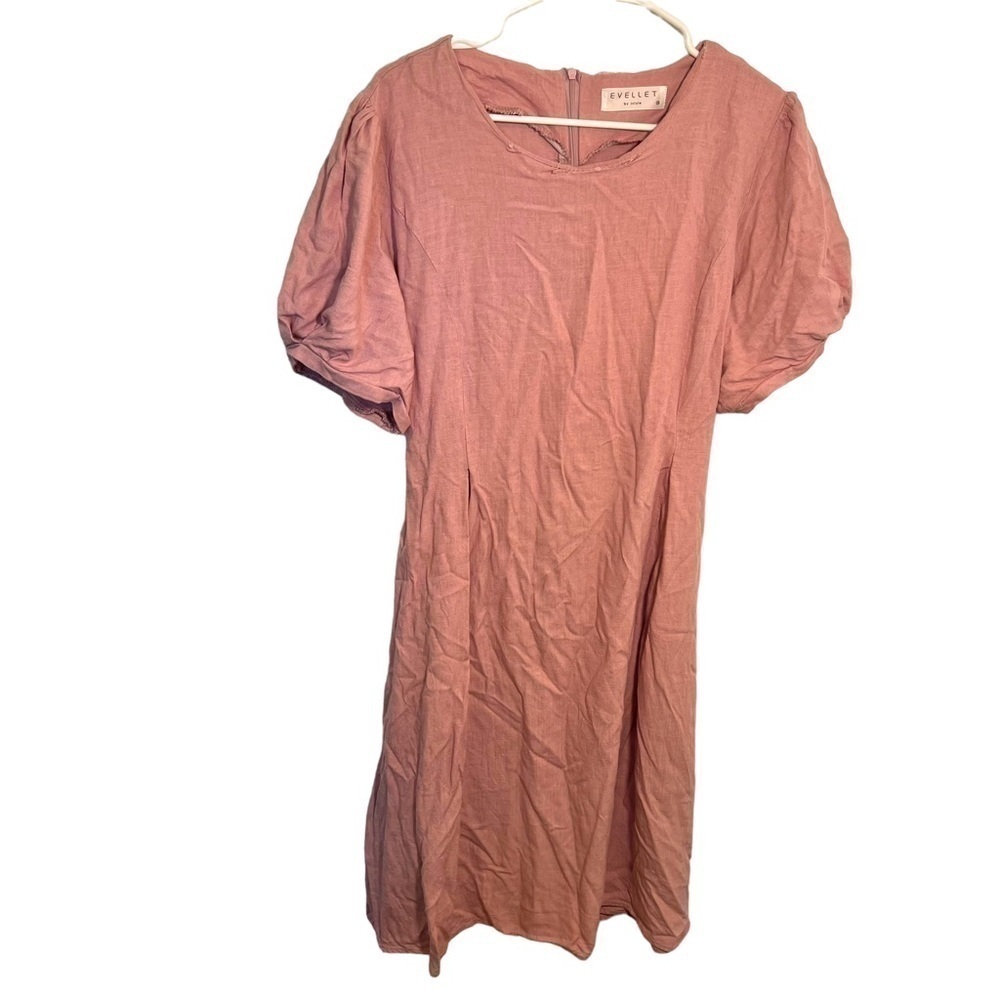 Evelett J Style Women's Midi Fit & Flare Dress Short Sleeve Light Pink Crewneck